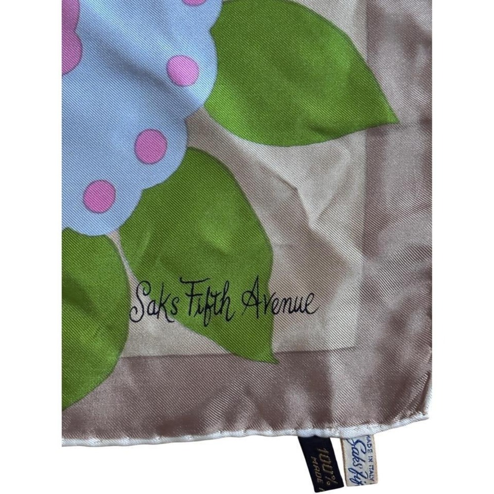 Vintage Saks Fifth Avenue Silk Scarf Brown Green Blue Floral Print Made in Italy